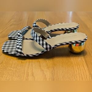 Ann Taylor Black Gingham Gold Mirror Globe Heel Size 6M